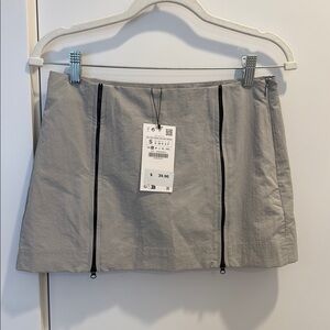 Gray Mini Skirt with Black Zipper Accents